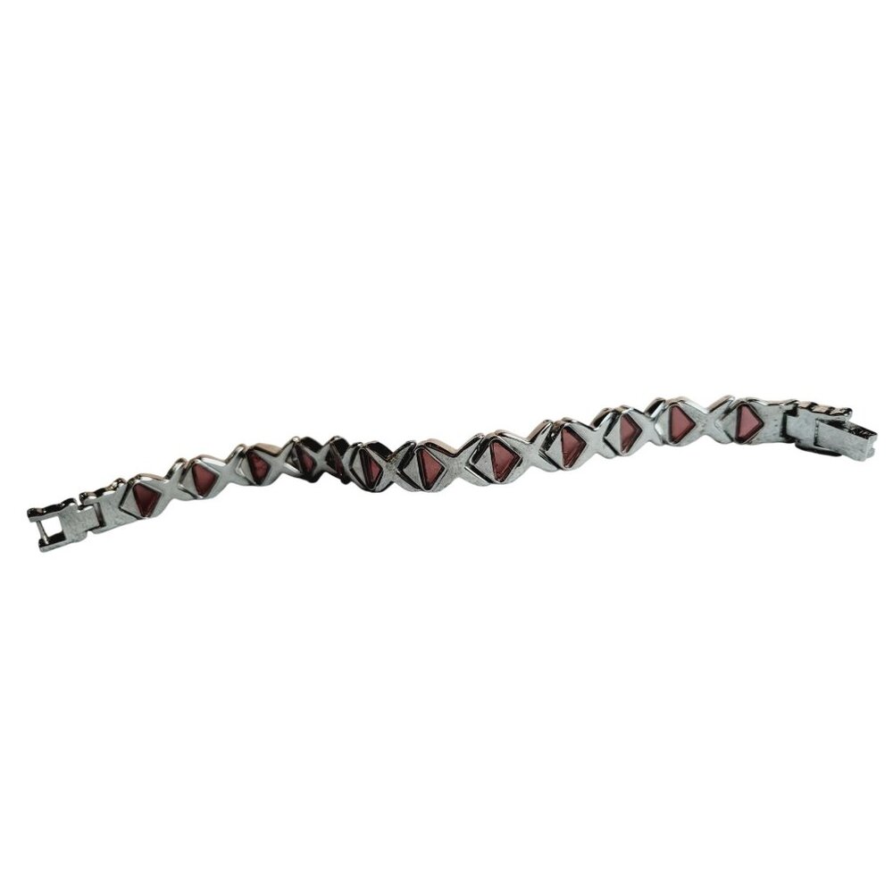 Silver Tone and Amethyst Glass Bracelet Boho X Design